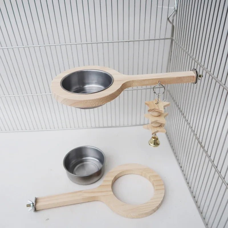 Fågelställ i Trä med Matkopp